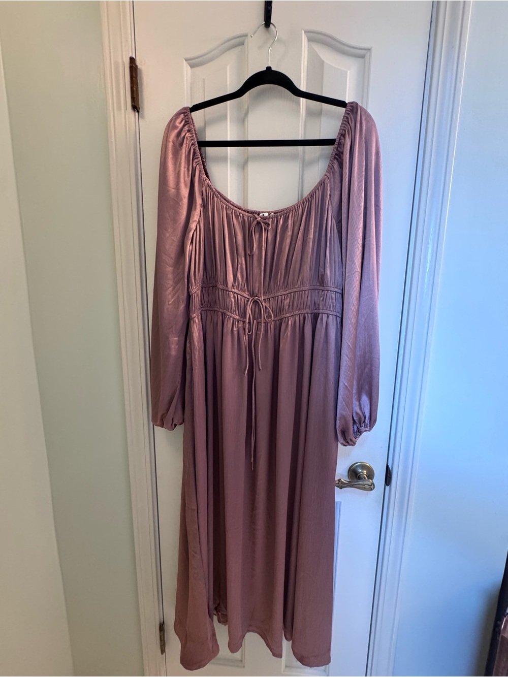 ARULA Mauve Pleated Satin Maxi Dress